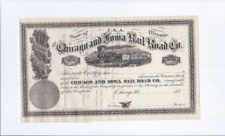 Old Railroad Stock Certificate - Chicago And Iowa Rail Road Co. photo
