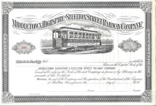 Middletown,  Highspire And Steelton Street Railway Company. . .  Unissued Stock Cert photo