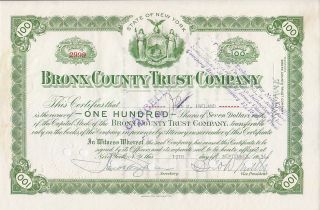 Bronx County Trust Company Ny 1936 Stock Certificate photo