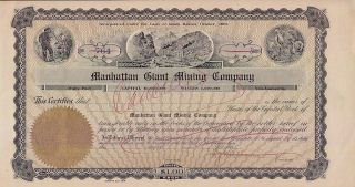 Manhattan Giant Mining Company Sd Stock Certificate photo