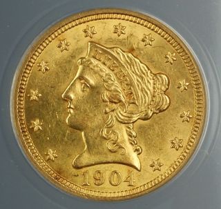 1904 $2.  50 Liberty Quarter Eagle Gold Coin Anacs Ms - 61 photo