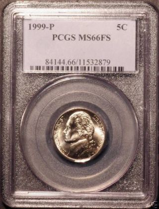 1999 - P Jefferson Nickel Pcgs Ms66fs Full Steps 2879 photo