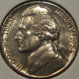1954 - D Jefferson Nickel Coin Bu Unc Ms O10 photo