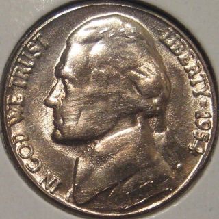 1954 - S Jefferson Nickel Coin Bu Unc Ms Q10 photo