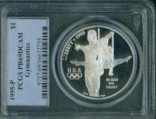 1995 - P Gymnastics Commemorative Silver Dollar S$1 Pcgs Pr69 Pf69 Dcam photo