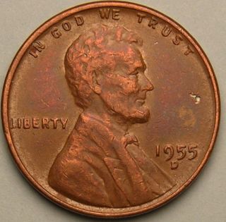 1955 D/d Lincoln Wheat Penny,  (rpm 002 Coneca Top 100) Error Coin,  Ae 178 photo