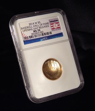 2014 National Baseball Hall Of Fame Ngc Ms70 $5 Gold Coin photo
