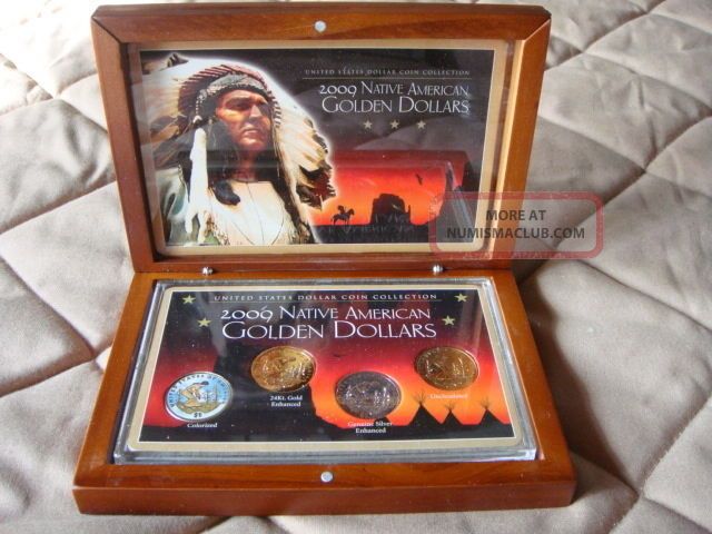 2009 Native American Sacagawea Golden Dollars In Wooden Display Box 2009-s-sacagawea-dollar-for-sale-buy-now-online-item-291843
