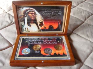 2009 Native American Sacagawea Golden Dollars In Wooden Display Box photo