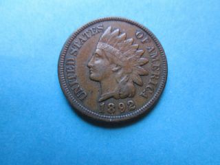 1892 Indian Head Cent In Extra Fine Toning photo