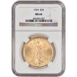 Us Gold $20 Saint - Gaudens Double Eagle - Ngc Ms64 - Random Date photo