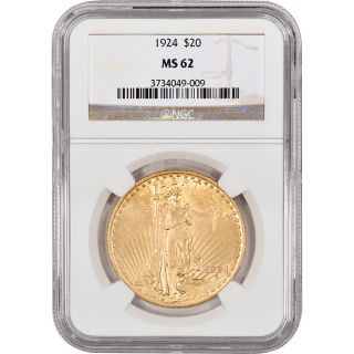 Us Gold $20 Saint - Gaudens Double Eagle - Ngc Ms62 - Random Date photo