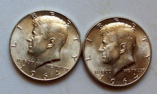 2 - 1964 50c Kennedy Half Dollar 90% Silver Uncirculated photo