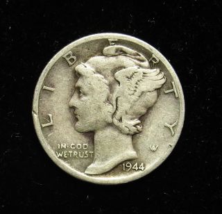 1944 D 90% Silver Mercury Dime Very Good (b03) photo