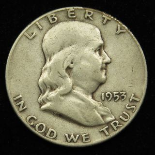 1953 D Franklin 90% Silver Half Dollar Very Good (b01) photo