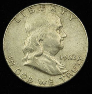 1962 D Franklin 90% Silver Half Dollar Very Fine (b01) photo