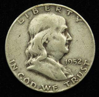 1952 D Franklin 90% Silver Half Dollar Very Good (b05) photo