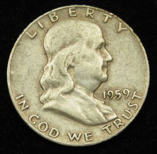 1959 D Franklin 90% Silver Half Dollar Fine (b03) photo