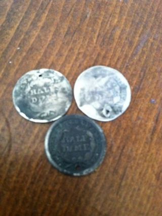 3 Seated Liberty Half Dimes 90% Silver Holed photo