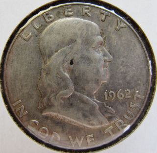 1962 D Ben Franklin Half Dollar 90% Silver Circulated photo