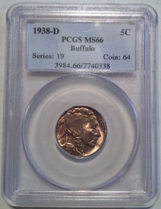 1938 D Pcgs Buffalo Nickel Pcgs Ms - 66 Last Coin In Series photo