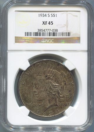 1934 S Peace Silver Dollar.  Ngc Xf45.  San Francisco photo