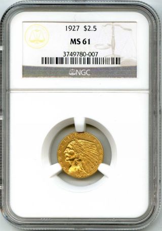1927 Ngc Ms61 $2.  5 Gold Quarter Eagle photo