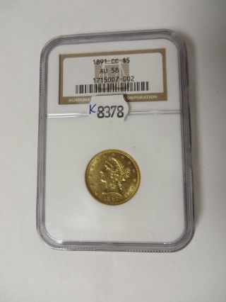 1891 Cc $5 Coronet Head Liberty Gold Coin Certified Ngc Graded Au58 photo