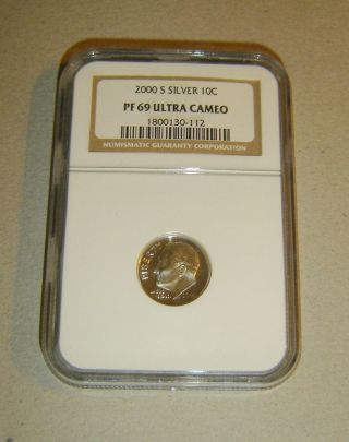 2000 S Roosevelt Silver Dime Ngc Graded Pf 69 Ultra Cameo photo