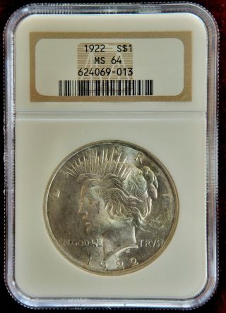 1922 Silver Peace Dollar S$1 Graded Ngc Ms 64 photo