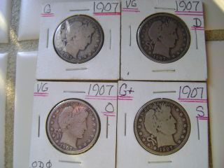 1907 Silver Barber Half Dollars All 4 Mints. .  Price. . photo