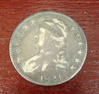 1821 U.  S.  Silver Capped Bust Half Dollar 50 C.  Cent Piece Type Coin photo