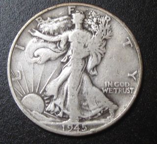 1945 Walking Liberty Silver Half Dollar Fine E56 photo
