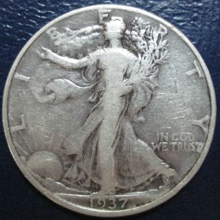 1937 Walking Liberty Silver Half Dollar Fine Sj7 photo