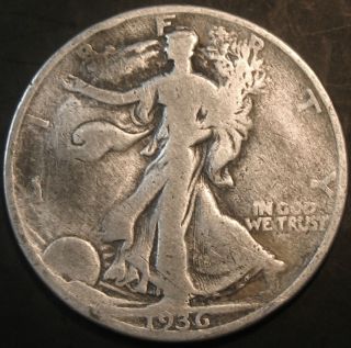 1936 Walking Liberty Silver Half Dollar As Pictured Sp58 photo