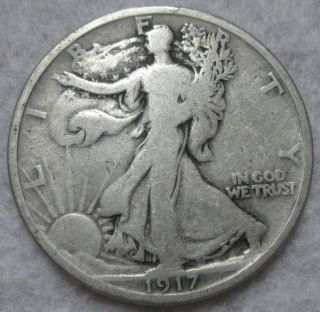 1917 Walking Liberty Silver Half Dollar Very Good A381 photo