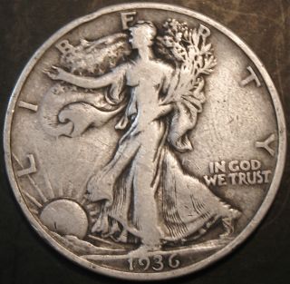 1936 Walking Liberty Silver Half Dollar As Pictured Sp60 photo