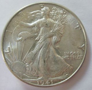 1941 D Walking Liberty Silver Half Dollar Choice Bu A168 photo