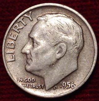 1956 - D Roosevelt Dime - Repunched Date - 90% Silver - 51 photo