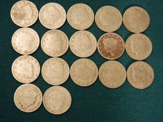 17 Liberty U.  S.  Nickels - About - 1911,  06,  04,  03,  02,  00 - Type / Fill photo