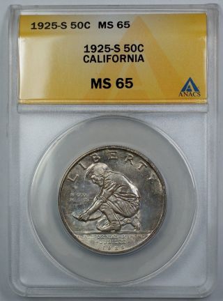 1925 - S California Commemorative Silver Half Dollar Anacs Ms 65 Toned photo
