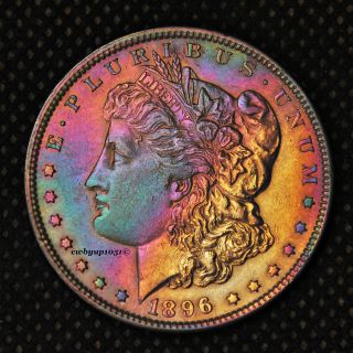 1896 P Morgan Silver Dollar Rainbow Toned Cartwheel Luster Xf+/au photo