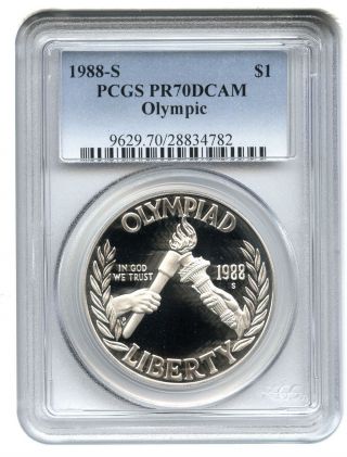 1988 - S Olympic $1 Pcgs Proof 70 Dcam Modern Commemorative Silver Dollar photo