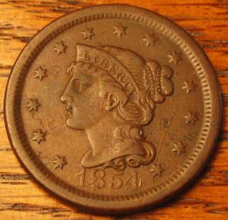1854 Braided Hair Large Cent Xf 1h photo