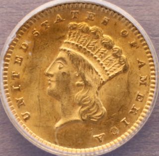 1874 $1 Gold Indian Princess Au58 photo