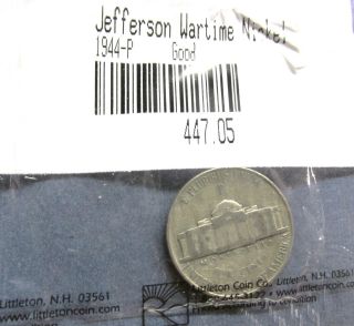 1944 P Jefferson Nickel - Silver - In Littleton Coin Co Cellophane photo