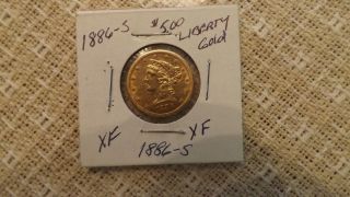 1886 - S $5.  00 Liberty Half Eagle Xf Cond. . . photo