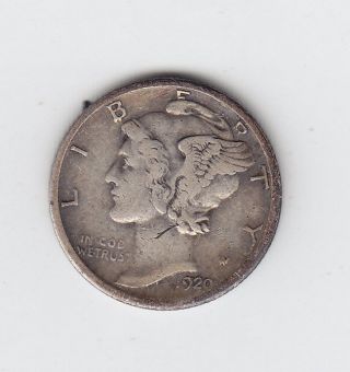 1920 - D Mercury Silver Dime Lightly Circulated Reverse Bands photo