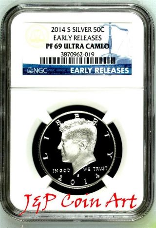 2014 S Silver Kennedy Half Dollar 50c Ngc Pf69 U.  C.  Early Releases Blue Label photo