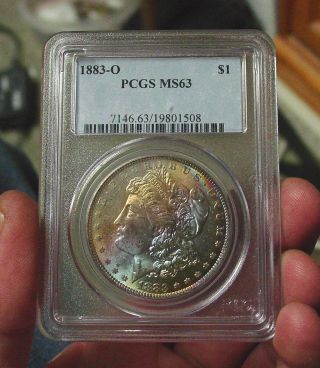 1883 - O Morgan Silver Dollar - Pcgs Ms 63 - Rainbow Toning photo